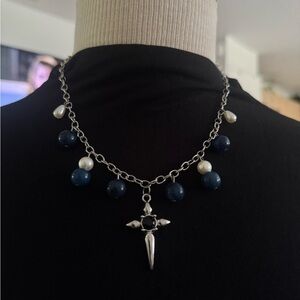 Silver and Blue Beaded Necklace